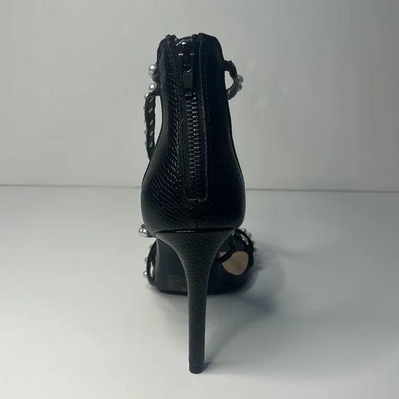 Steve Madden Meg 4" Heels Snake Pearl Ankle Strap Black 7M PU Upper - Picture 3 of 7